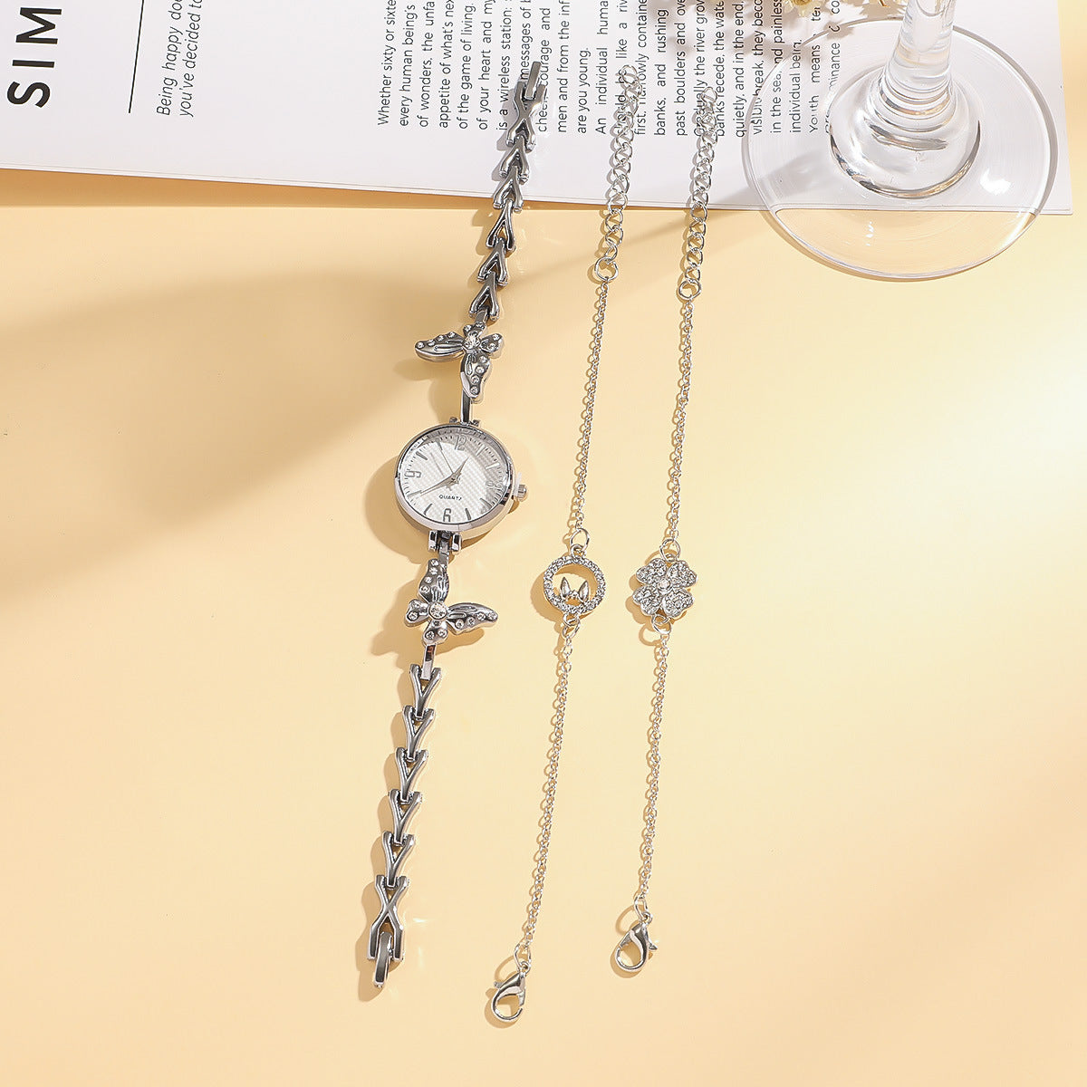 ✨ Diamond Mori Style Bracelet & Watch Gift Set – Silver Elegance