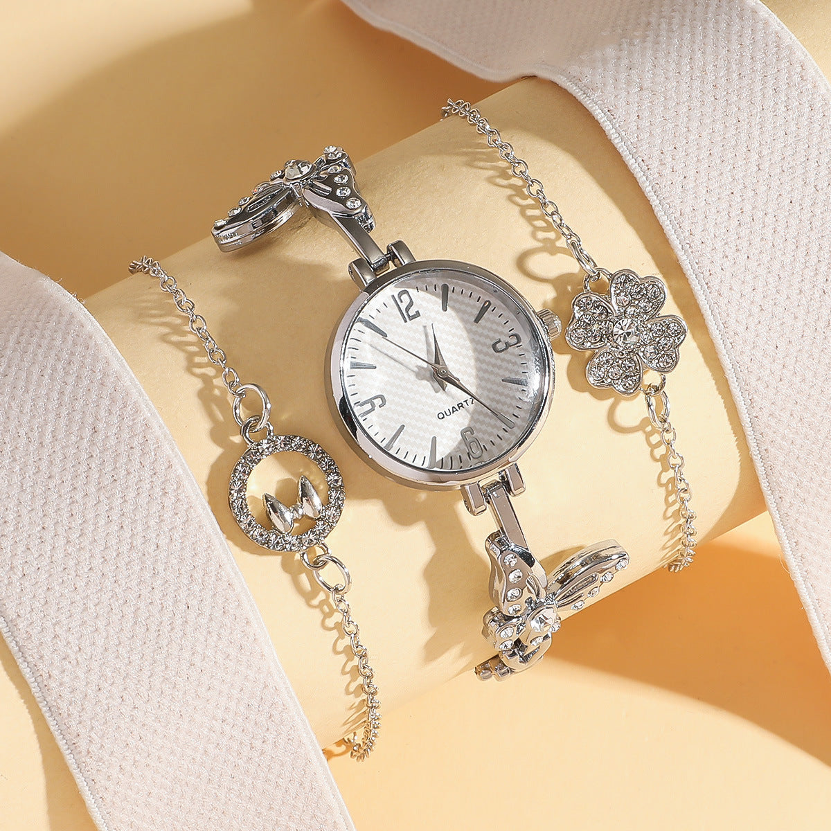 ✨ Diamond Mori Style Bracelet & Watch Gift Set – Silver Elegance
