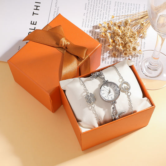 ✨ Diamond Mori Style Bracelet & Watch Gift Set – Silver Elegance