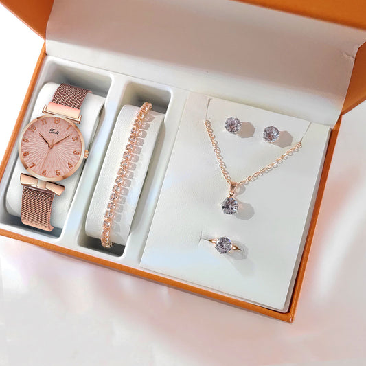 ✨ Elegant Diamond Watch & Jewelry Gift Set – Multiple Colors ✨