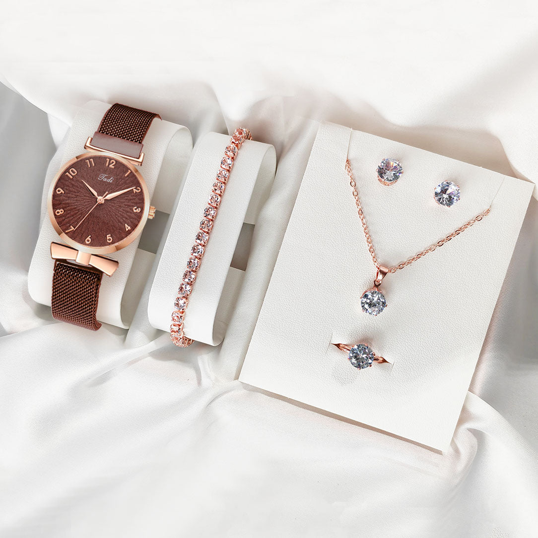 ✨ Elegant Diamond Watch & Jewelry Gift Set – Multiple Colors ✨