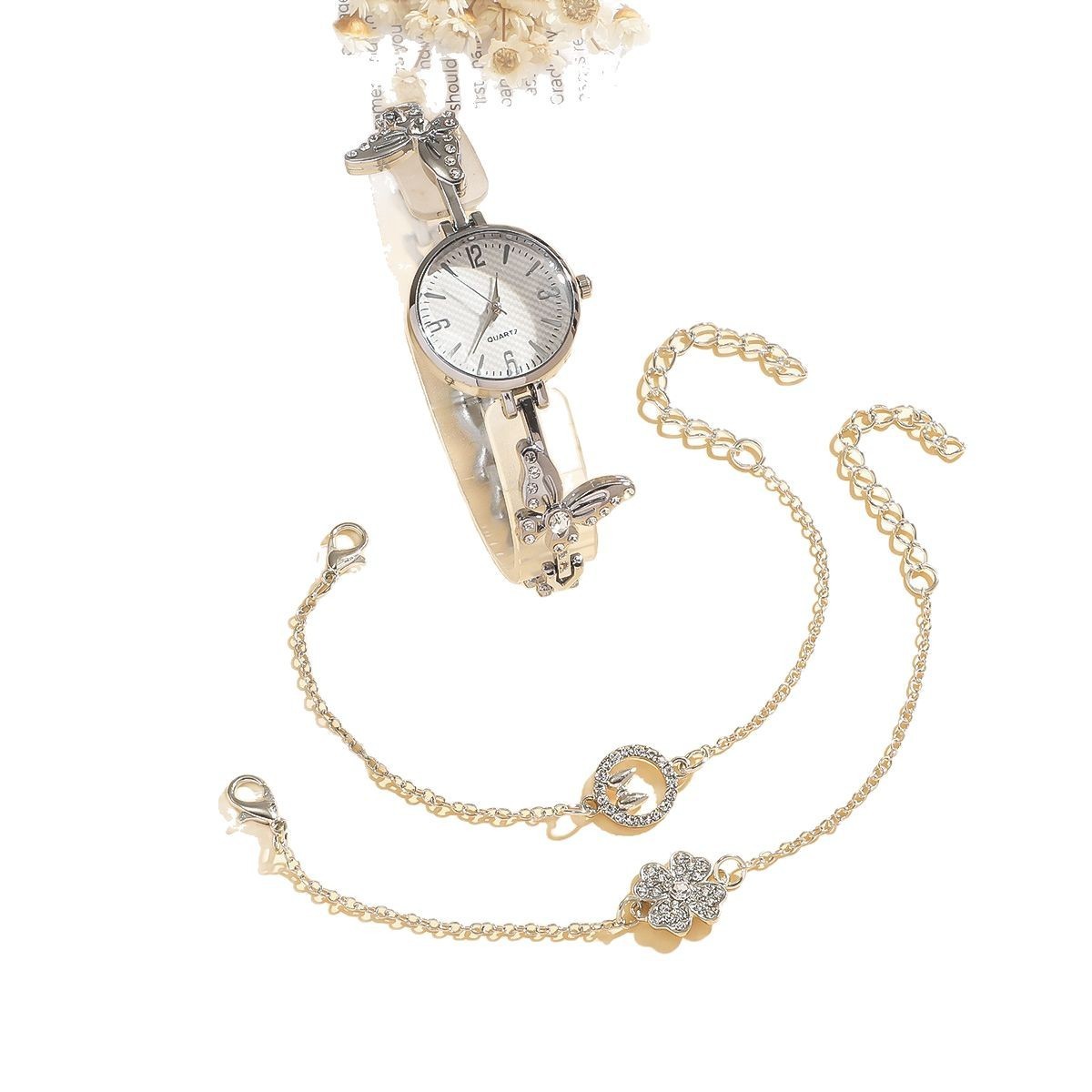 ✨ Diamond Mori Style Bracelet & Watch Gift Set – Silver Elegance